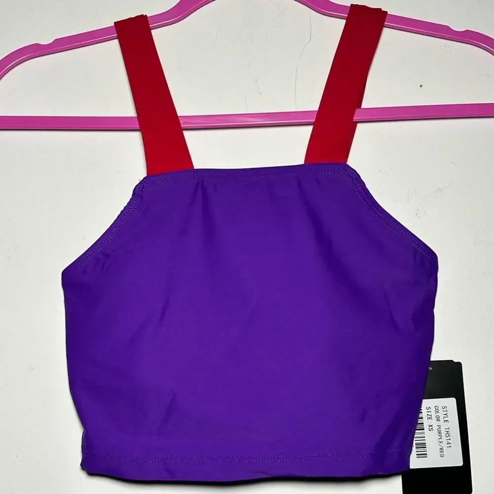 SET Theatricals dance 2 piece Purple Red Dancewear Crop Top Biker Shorts adult